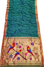 Green Handloom Paithani Pure Silk Parrot Design Muniya Border Saree - Luxurion World