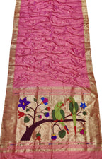 Pink Handloom Paithani Pure Silk Parrot Design Muniya Border Saree - Luxurion World
