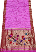 Pink Handloom Paithani Pure Silk Parrot Design Muniya Border Saree - Luxurion World