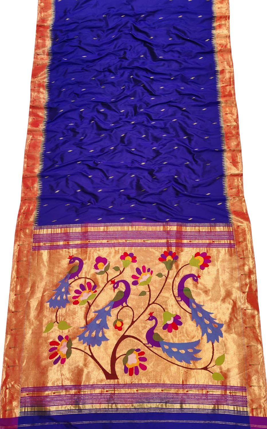Blue Handloom Paithani Pure Silk Peacock Design Muniya Border Saree - Luxurion World