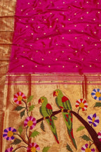 Pink Handloom Paithani Pure Silk Parrot Design Muniya Border Saree - Luxurion World