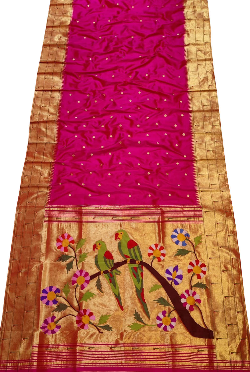 Pink Handloom Paithani Pure Silk Parrot Design Muniya Border Saree - Luxurion World
