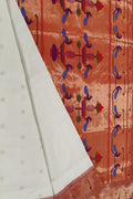 Off White Handloom Paithani Pure Silk Single Muniya Border Peacock Design Saree - Luxurion World