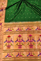 Green Handloom Paithani Pure Silk Saree - Luxurion World