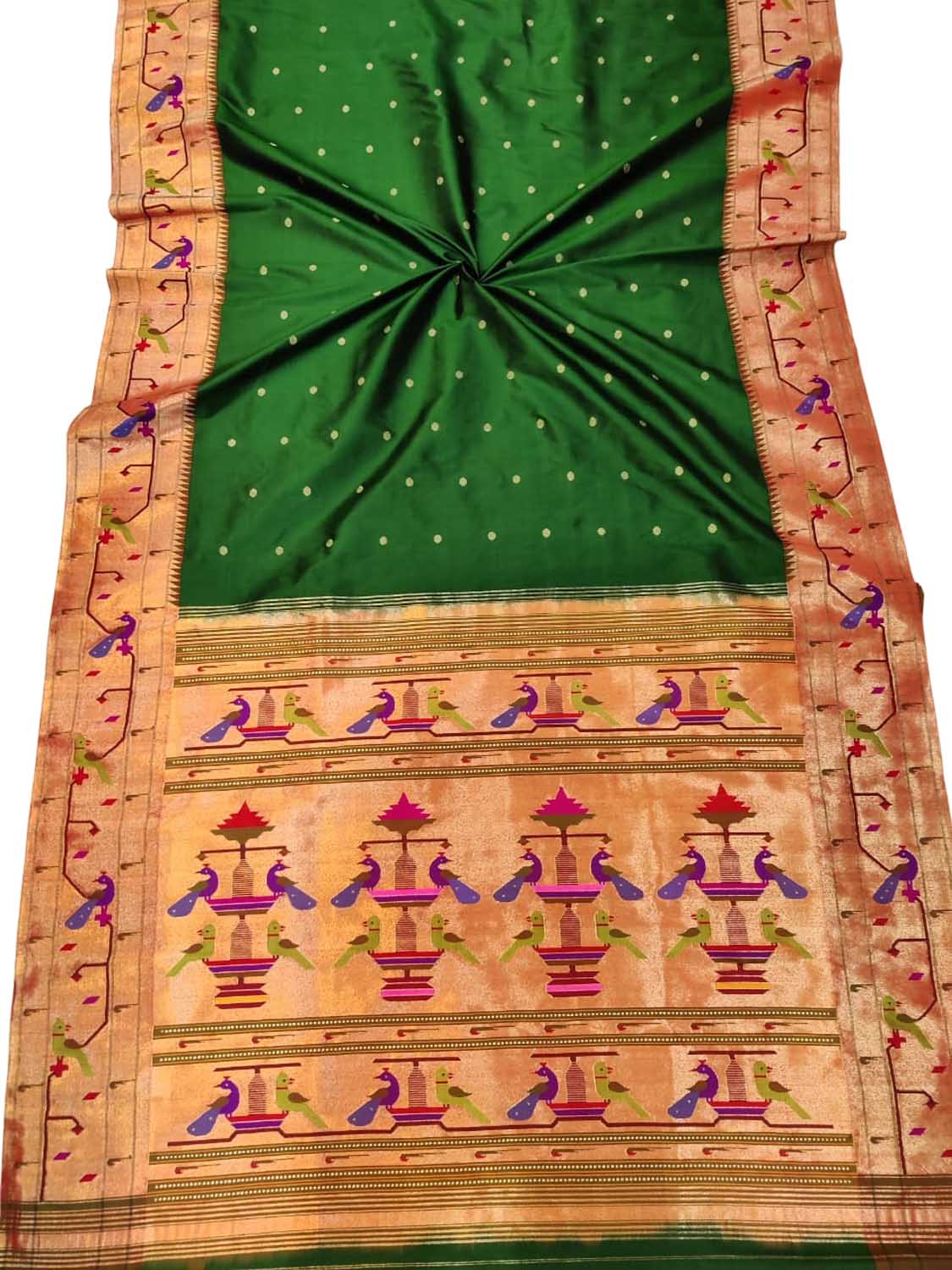 Green Handloom Paithani Pure Silk Saree - Luxurion World