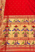 Red Handloom Paithani Pure Silk Floral Design Saree - Luxurion World