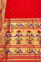 Red Handloom Paithani Pure Silk Floral Design Saree - Luxurion World