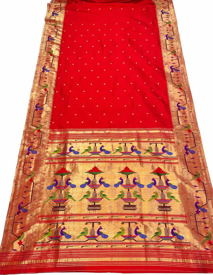Red Handloom Paithani Pure Silk Floral Design Saree