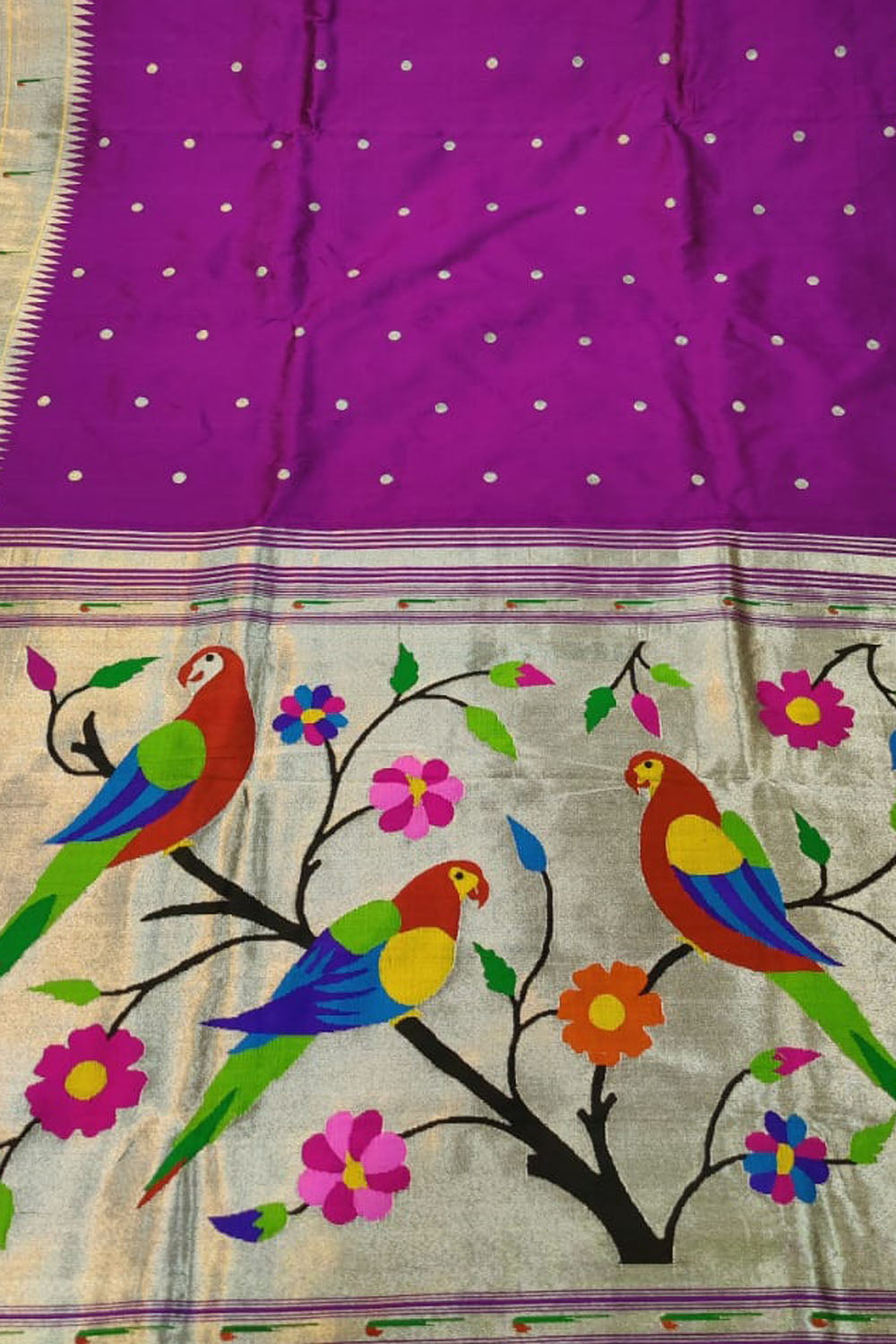 Stunning Purple Handloom Paithani Silk Saree with Muniya Border