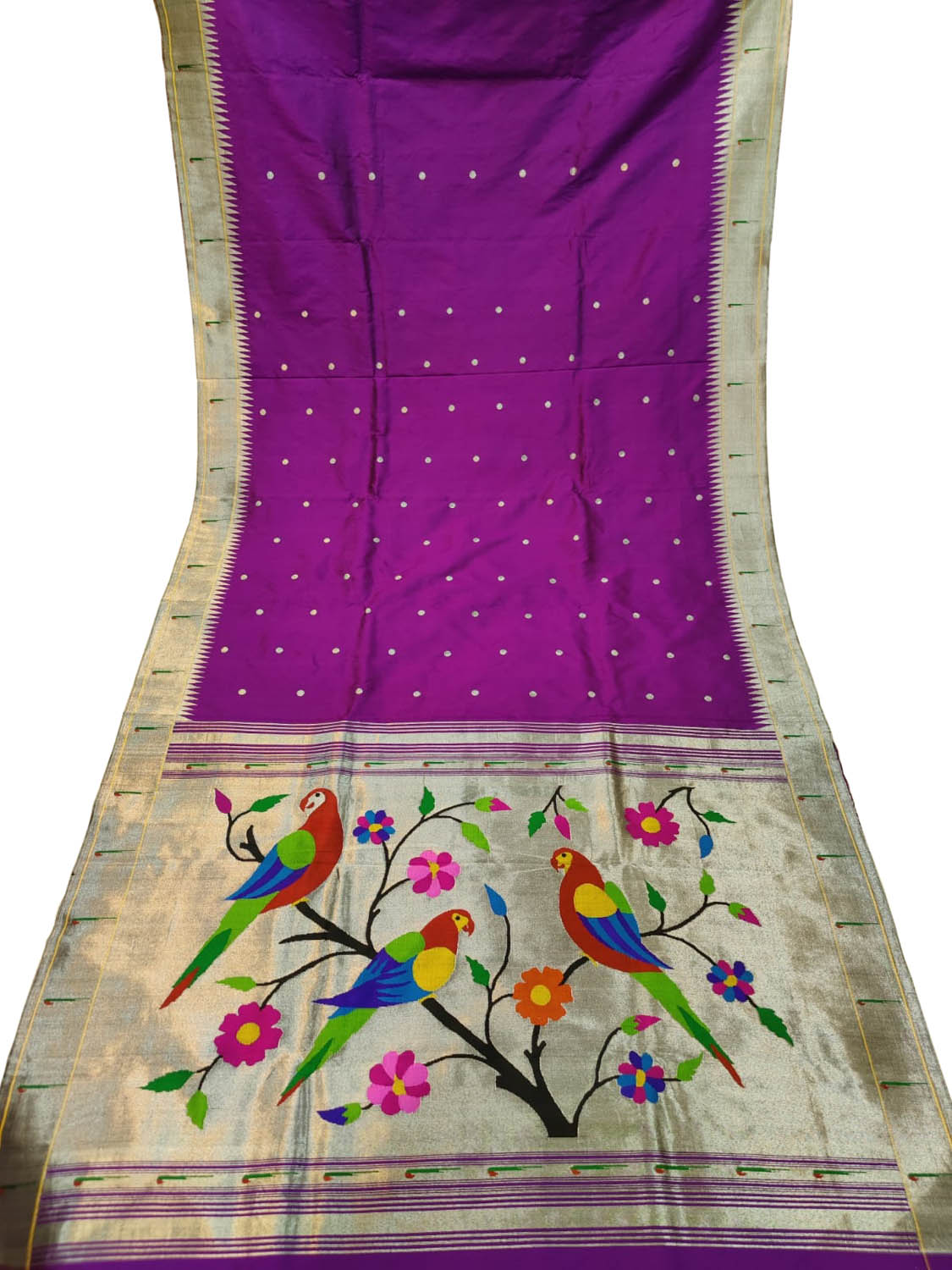 Stunning Purple Handloom Paithani Silk Saree with Muniya Border - Luxurion World