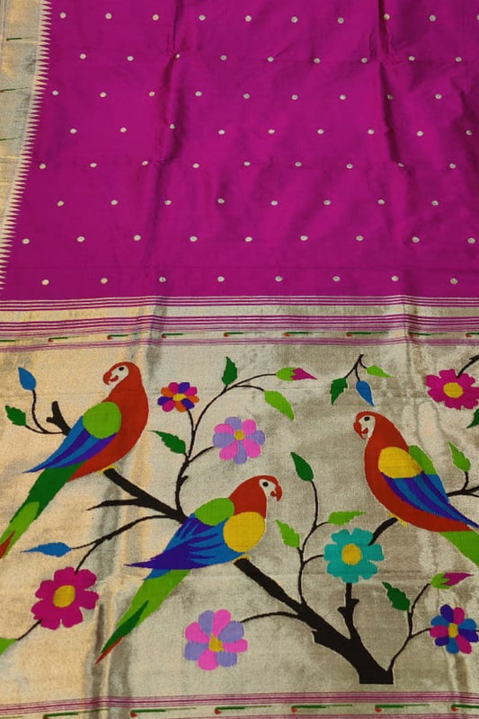 Exquisite Pink Handloom Paithani Silk Saree with Muniya Border - Luxurion World