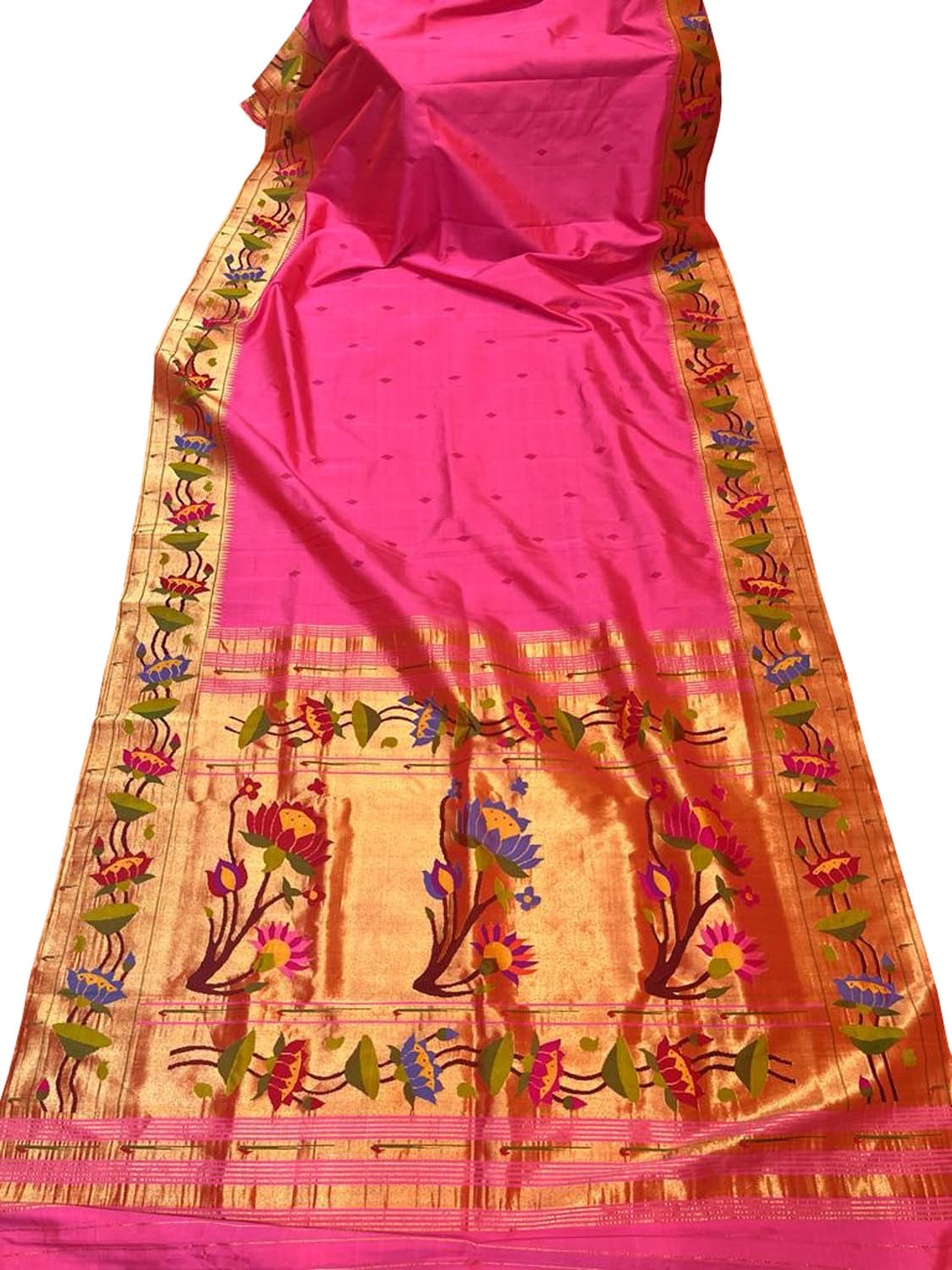 Pink Paithani Handloom Pure Silk Lotus Design Saree - Luxurion World