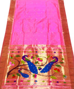 Pure Silk Pink Paithani Saree with Muniya Border - Handloom Beauty - Luxurion World