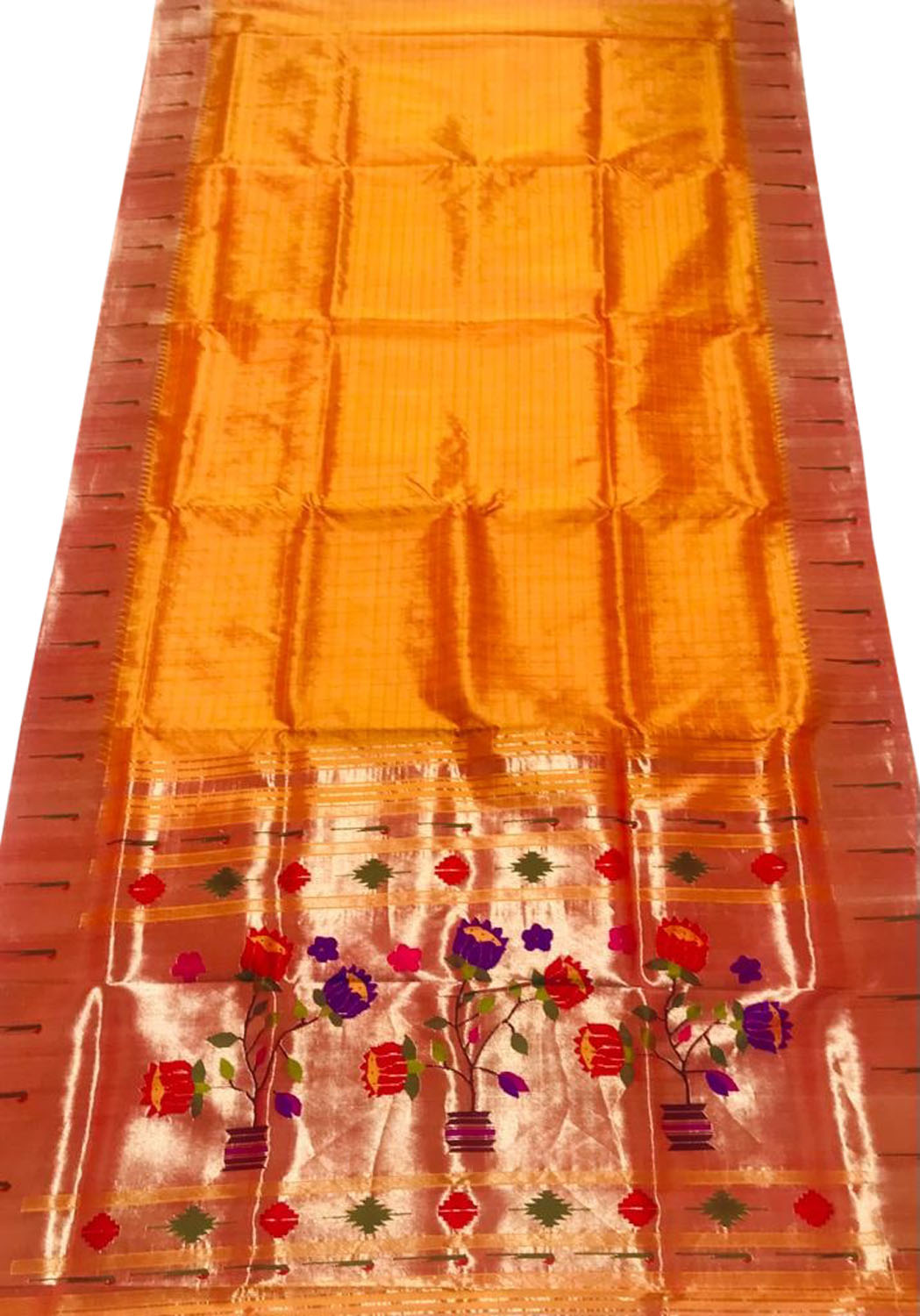 Stunning Orange Paithani Handloom Silk Saree with Muniya Border - Luxurion World