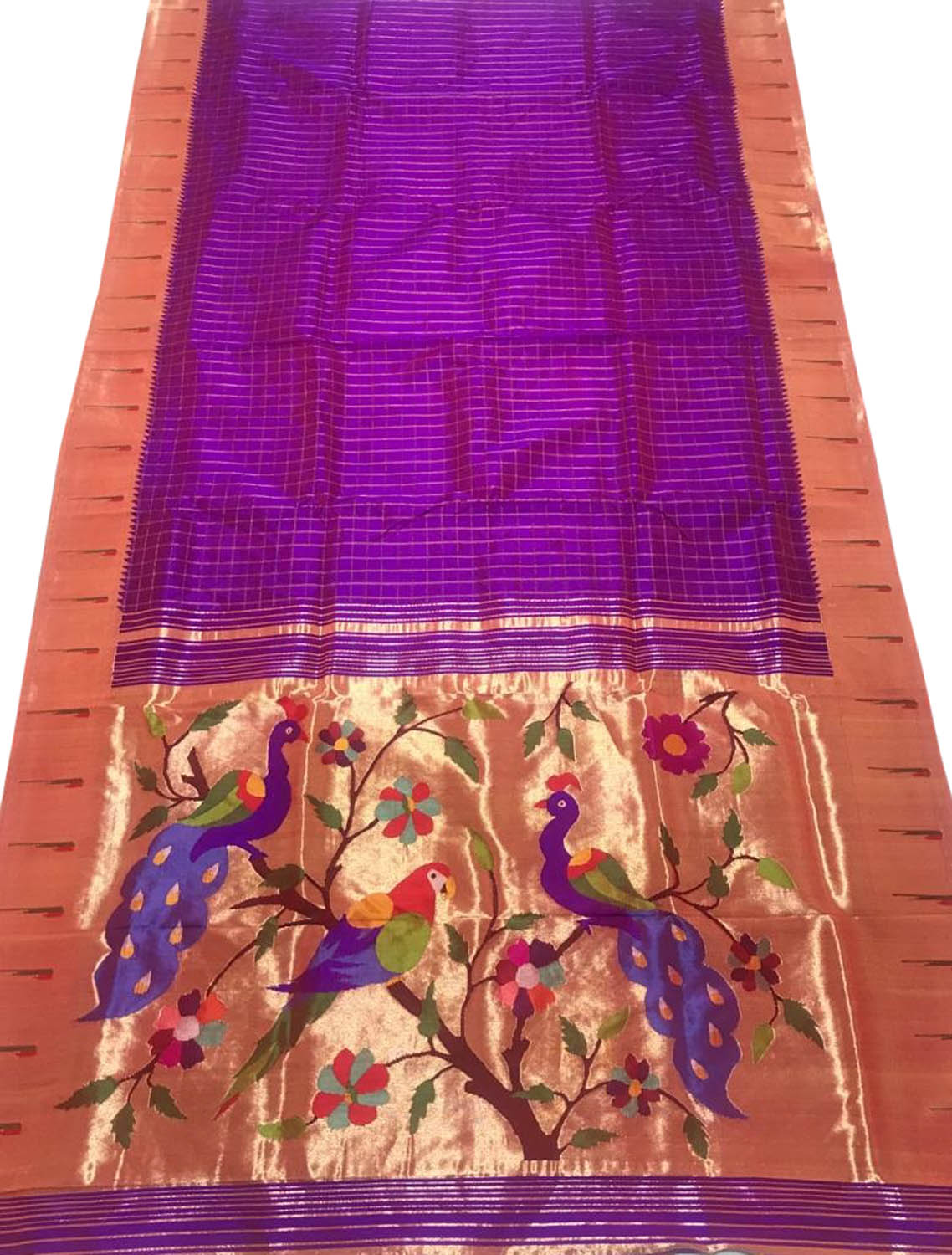 Stunning Purple Paithani Handloom Silk Saree with Muniya Border - Luxurion World