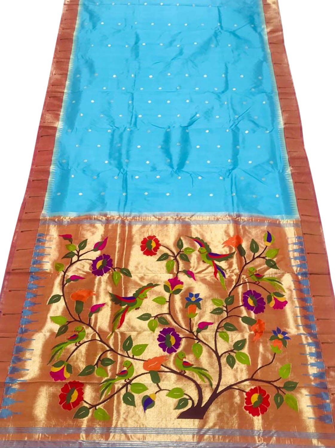 Stunning Blue Paithani Handloom Silk Saree with Muniya Border - Luxurion World