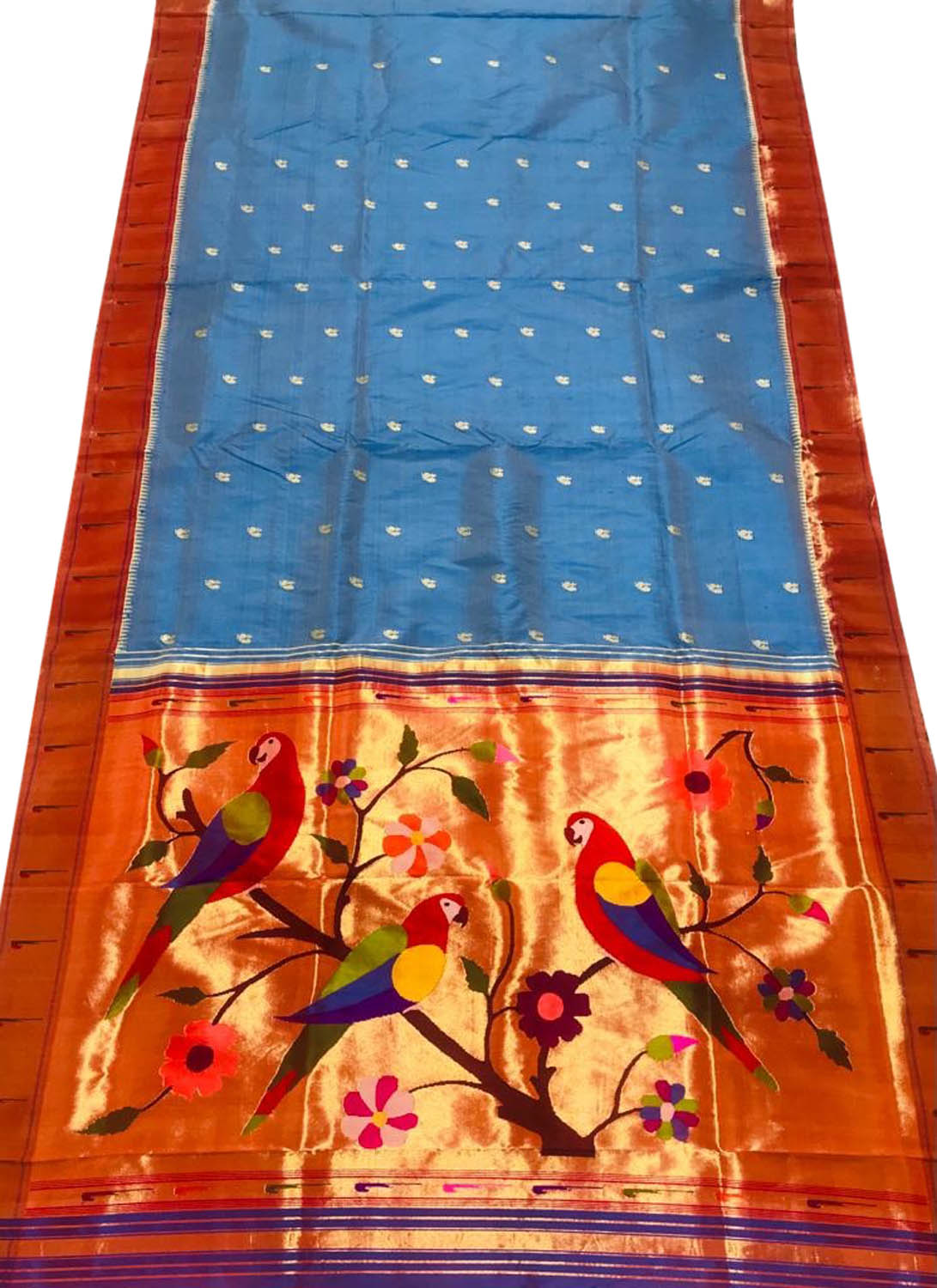 Stunning Blue Paithani Handloom Saree with Muniya Border - Pure Silk - Luxurion World