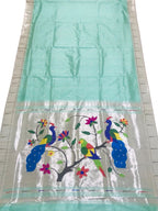 Pure Silk Blue Paithani Saree with Handloom Muniya Border - Elegant and Traditional - Luxurion World