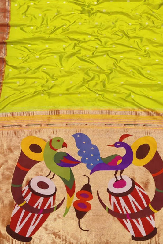 Green Paithani Handloom Pure Silk Muniya Border Saree - Luxurion World