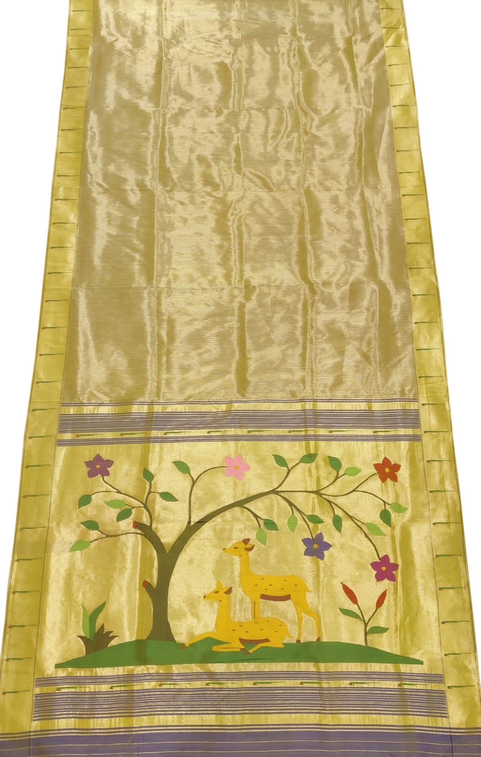 Yellow Paithani Handloom Tissue Pure Silk Muniya Border Saree