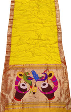 Yellow Paithani Handloom Pure Silk Muniya Border Saree - Luxurion World