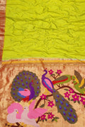 Yellow Paithani Handloom Pure Silk Muniya Border Saree - Luxurion World