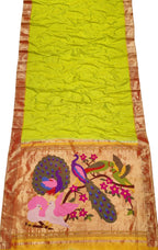 Yellow Paithani Handloom Pure Silk Muniya Border Saree - Luxurion World