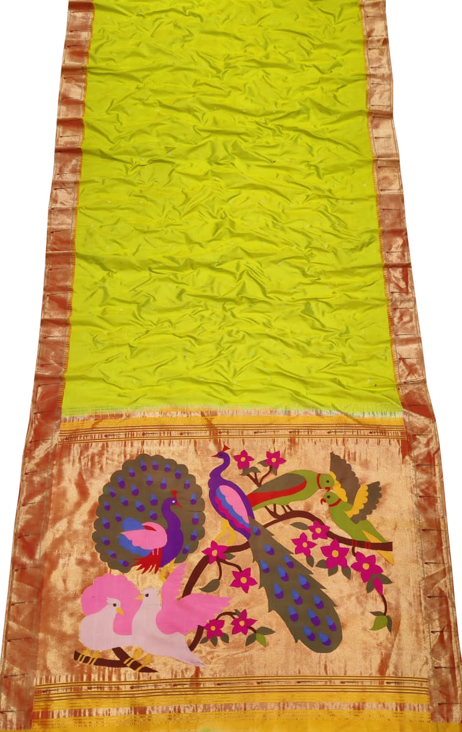 Yellow Paithani Handloom Pure Silk Muniya Border Saree - Luxurion World