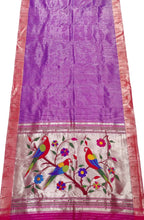 Purple Paithani Handloom Parrot Design Tissue Pure Silk Muniya Border Saree - Luxurion World