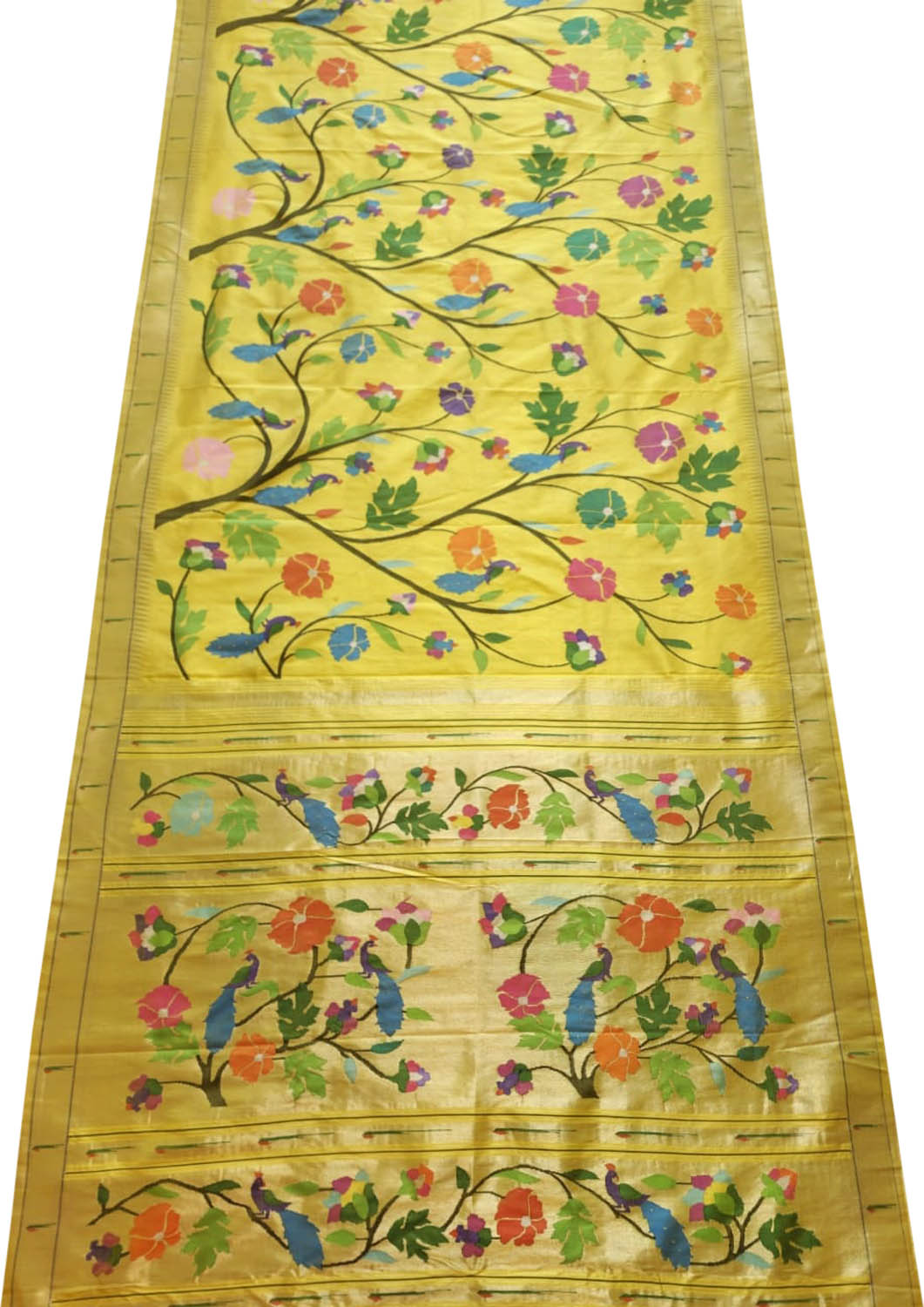 Yellow Paithani Handloom Pure Silk Brocade Saree - Luxurion World