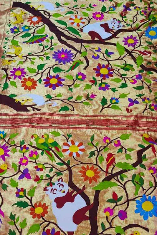 Multicolor Paithani Handloom Pure Silk Brocade Saree - Luxurion World