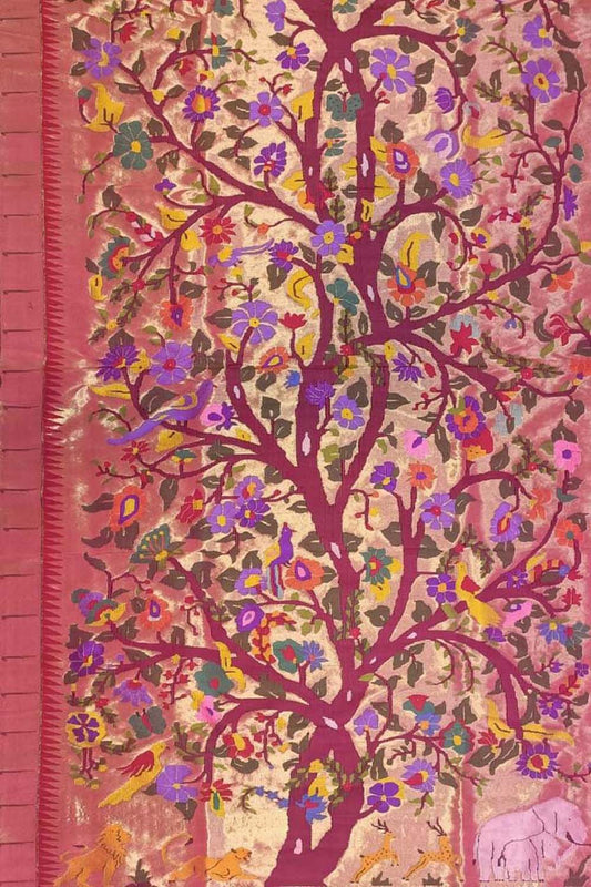 Multicolor Paithani Handloom Pure Silk Brocade Saree - Luxurion World