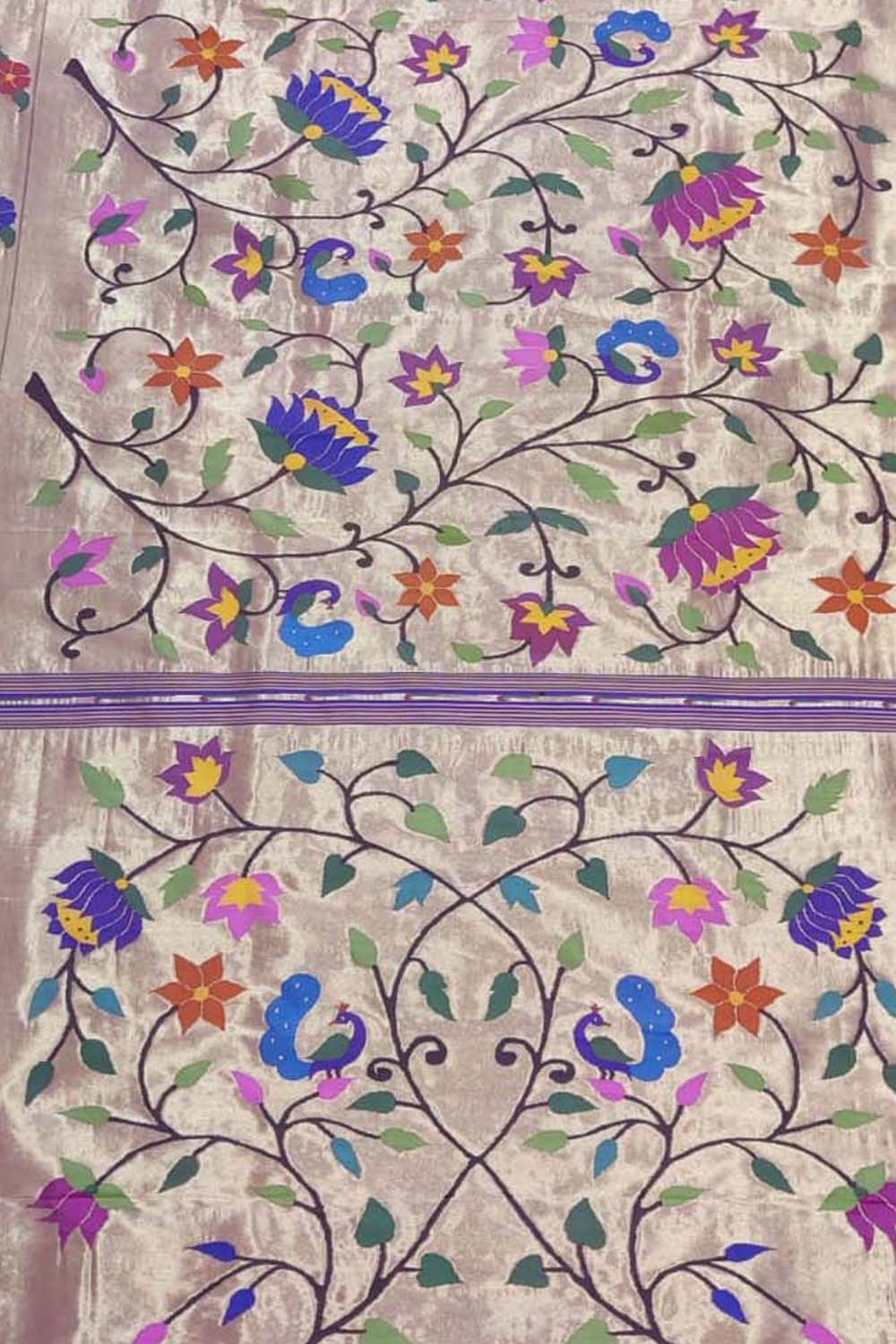 Multicolor Paithani Handloom Pure Silk Brocade Saree - Luxurion World