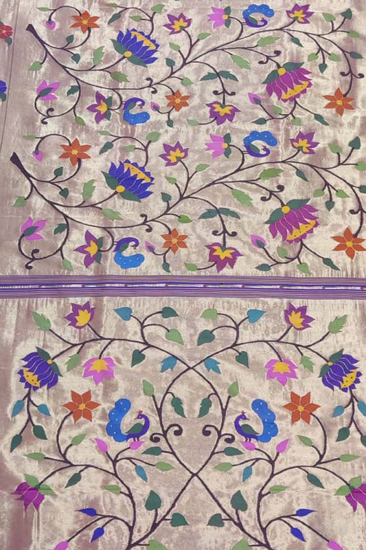 Multicolor Paithani Handloom Pure Silk Brocade Saree - Luxurion World