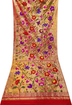 Golden Paithani Handloom Pure Silk Brocade Saree - Luxurion World