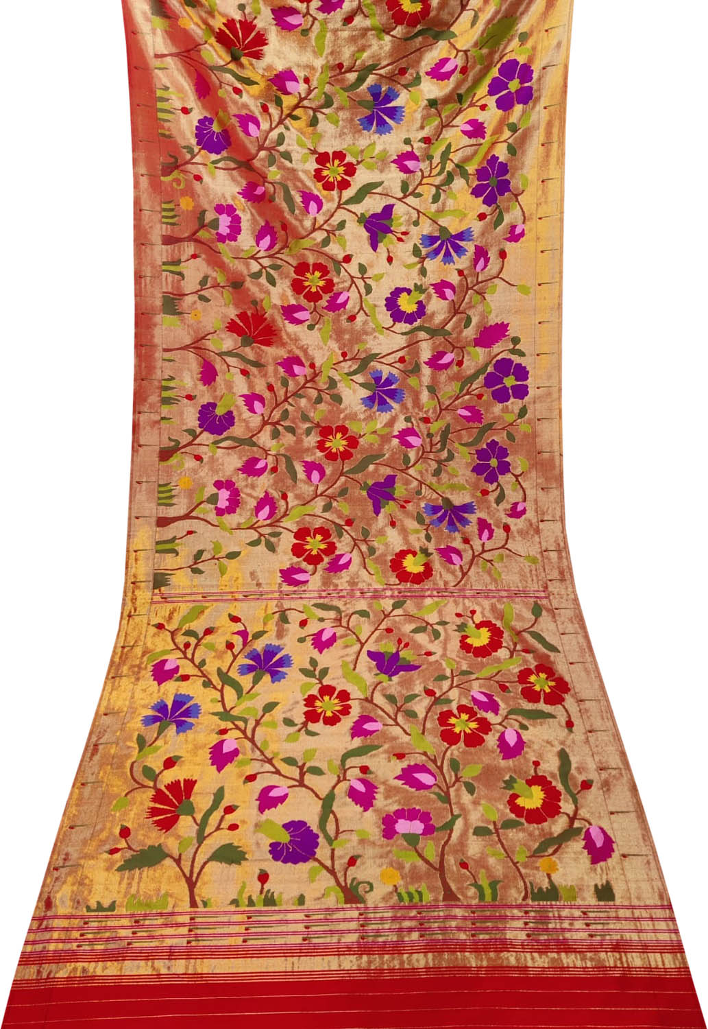 Golden Paithani Handloom Pure Silk Brocade Saree - Luxurion World