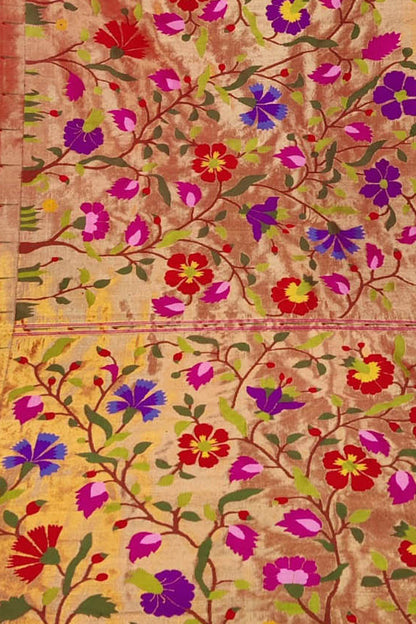 Golden Paithani Handloom Pure Silk Brocade Saree