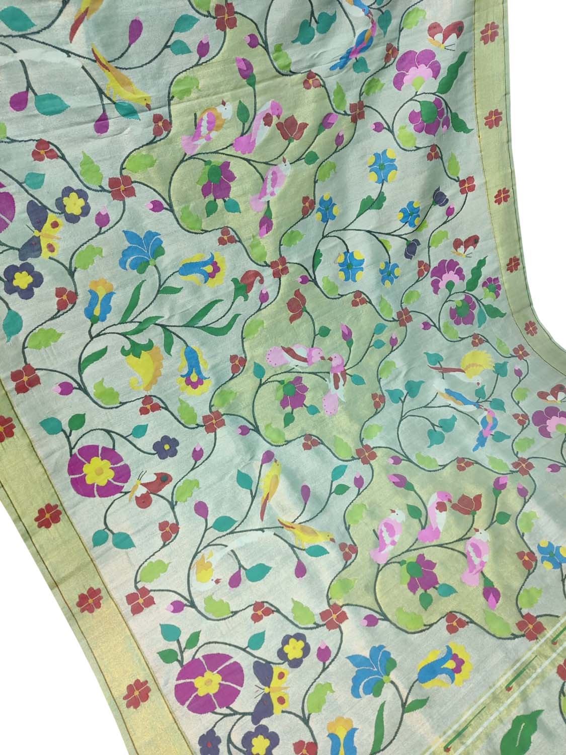 Green Paithani Handloom Pure Silk Brocade Saree - Luxurion World
