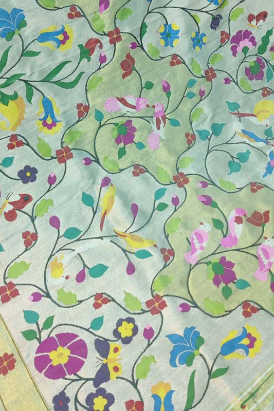 Green Paithani Handloom Pure Silk Brocade Saree - Luxurion World