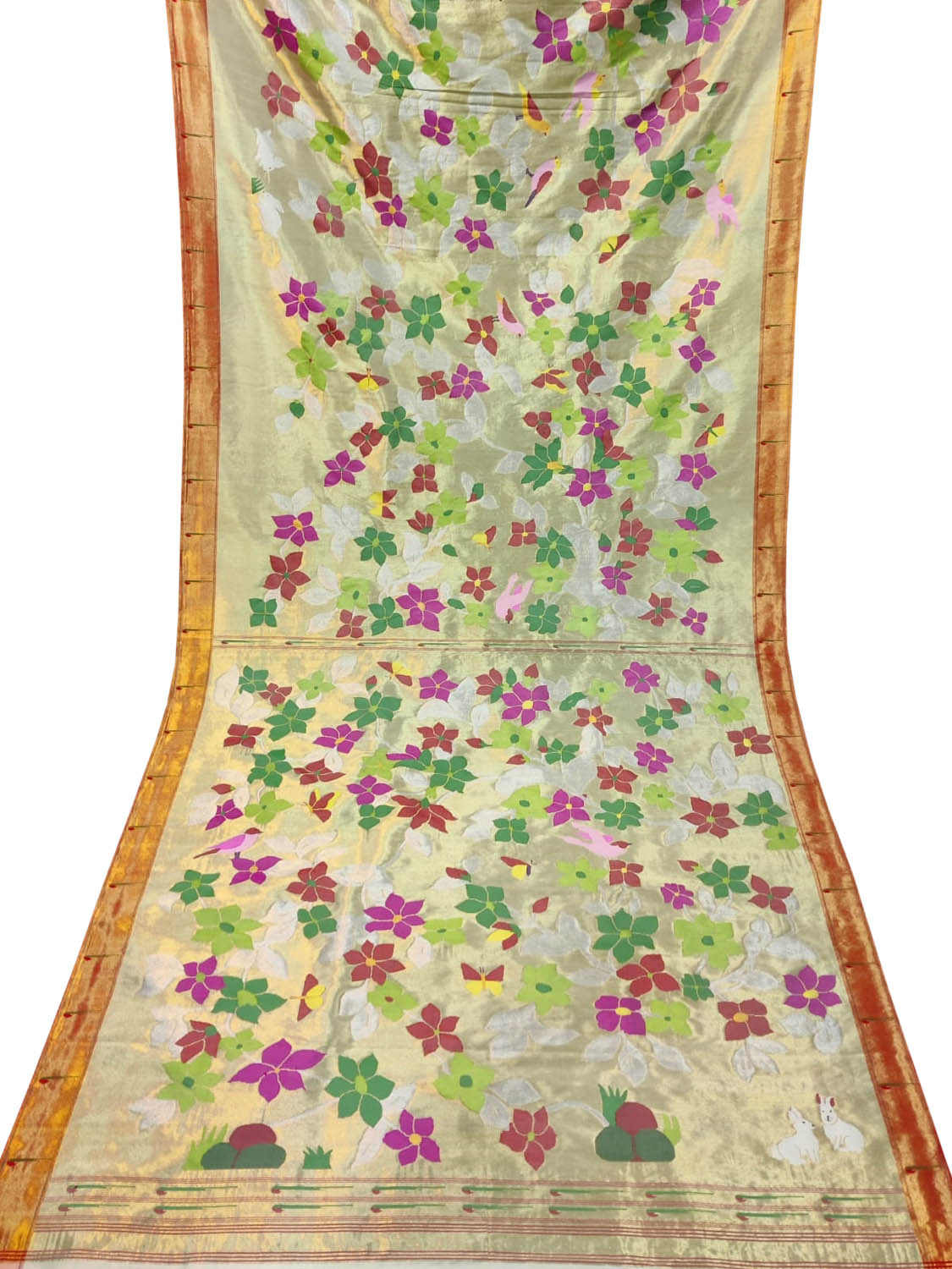 Pastel Paithani Handloom Pure Silk Brocade Saree - Luxurion World