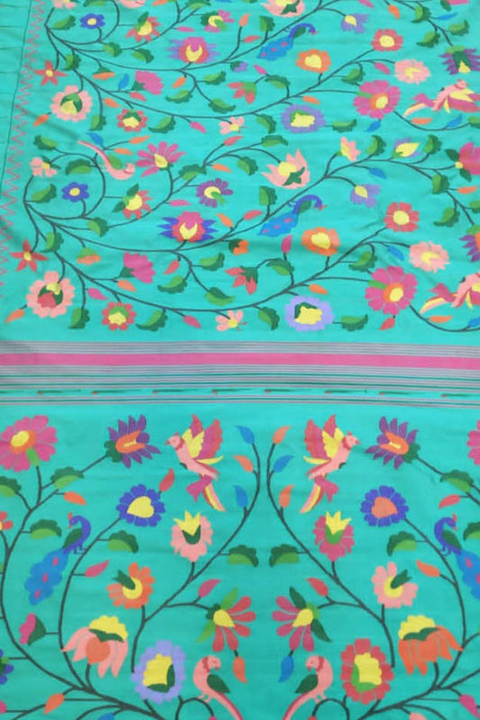 Blue Paithani Handloom Pure Silk Saree - Luxurion World