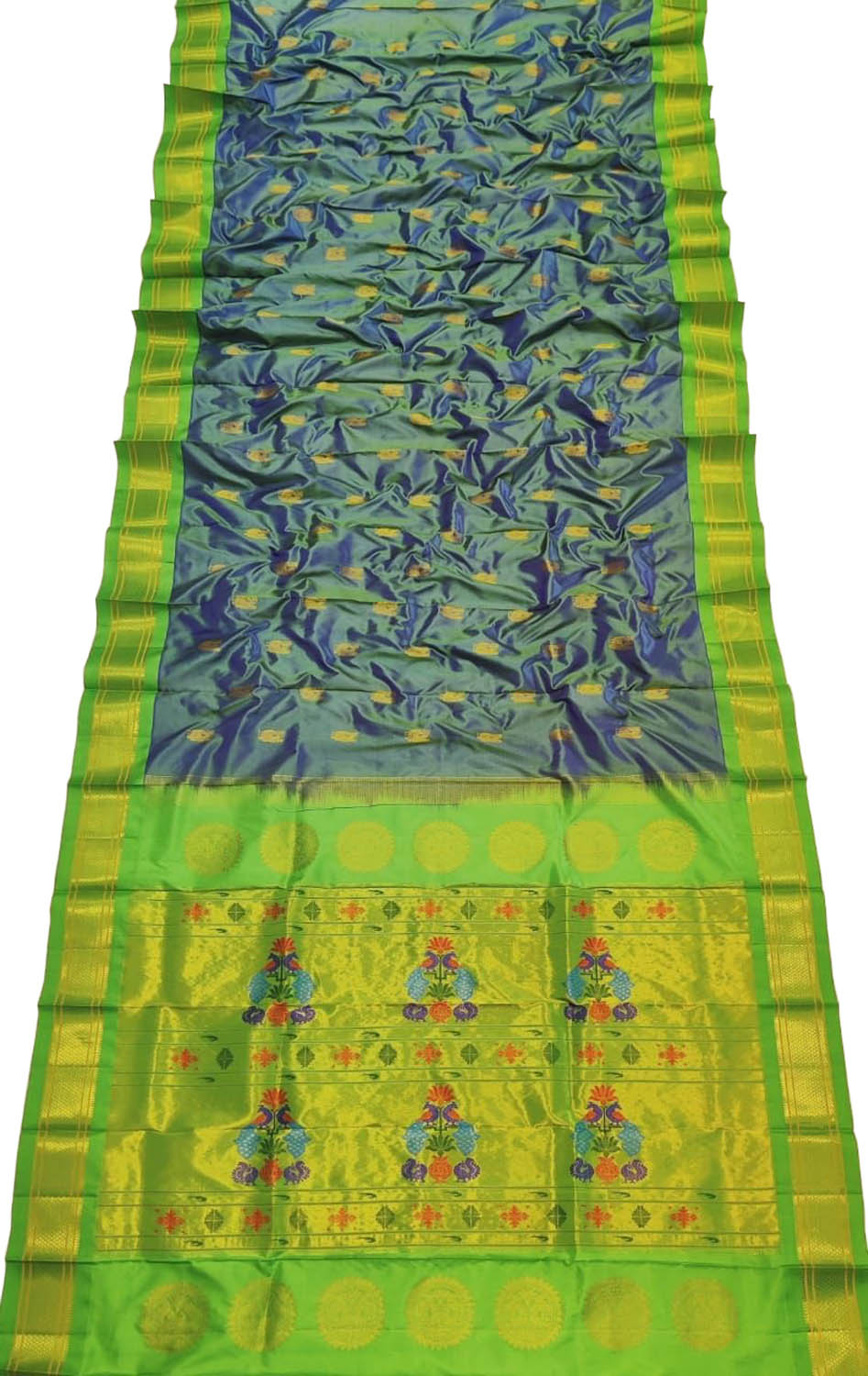 Green Paithani Handloom Pure Silk Maharani Pallu Peacock Design Saree - Luxurion World
