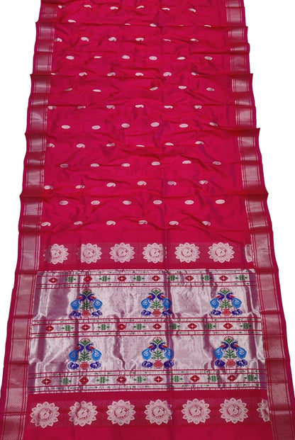 Pink Paithani Handloom Pure Silk Maharani Pallu Peacock Design Saree - Luxurion World