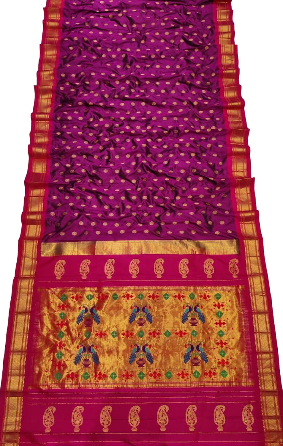 Purple Paithani Handloom Pure Silk Maharani Pallu Peacock Design Saree - Luxurion World
