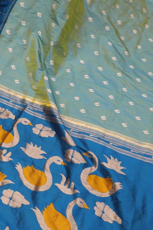 Elegant Blue Shot Paithani Pure Silk Muniya Border Saree - Luxurion World