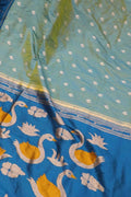 Elegant Blue Shot Paithani Pure Silk Muniya Border Saree - Luxurion World