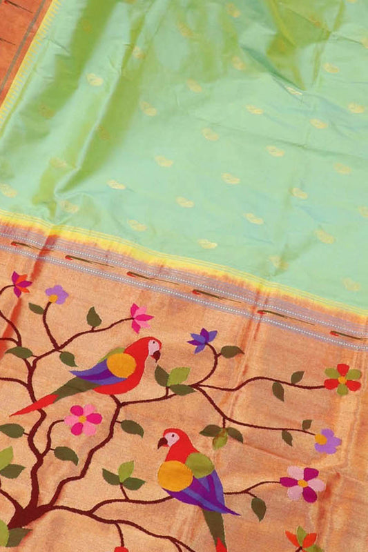 Elegant Green Paithani Silk Parrot Design Saree with Muniya Border