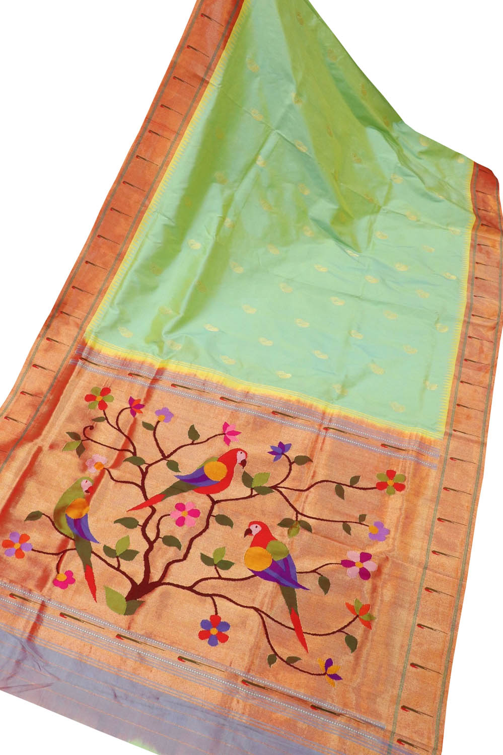 Elegant Green Paithani Silk Parrot Design Saree with Muniya Border - Luxurion World