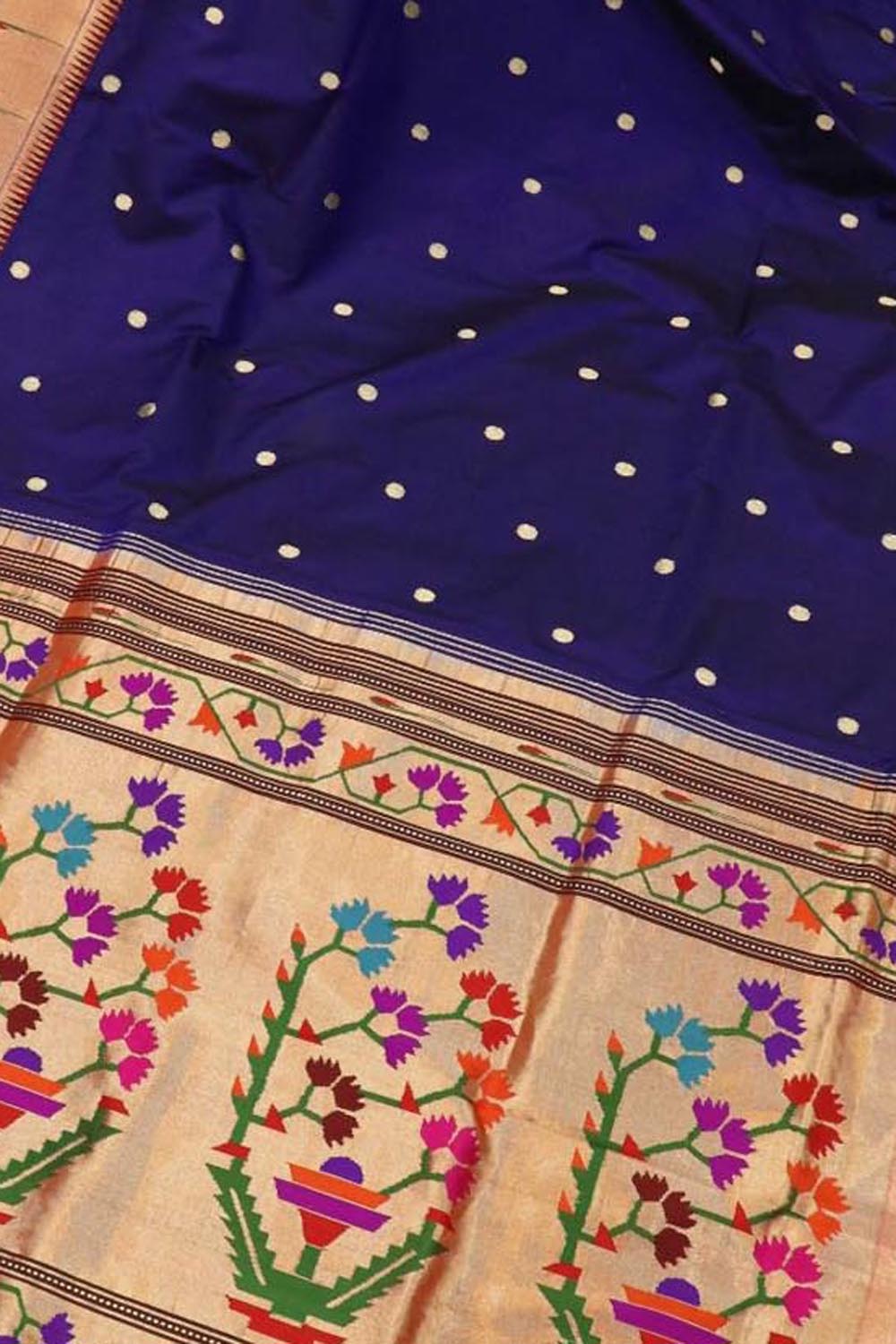 Exquisite Blue Paithani Handloom Silk Saree with Muniya Border - Luxurion World