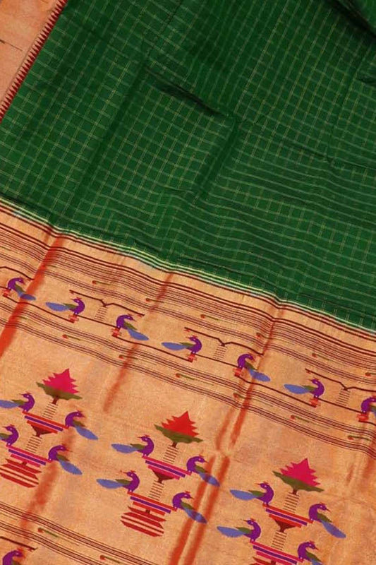 Green Paithani Handloom Pure Silk Muniya Border Peacock Design Saree